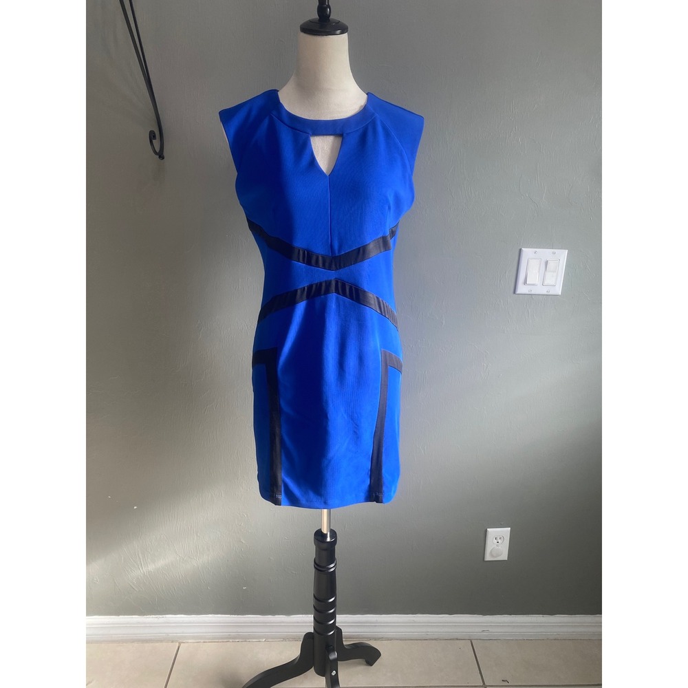 G by Guess Royal Blue Colorblock Keyhole Cutout Sheath Dress Small